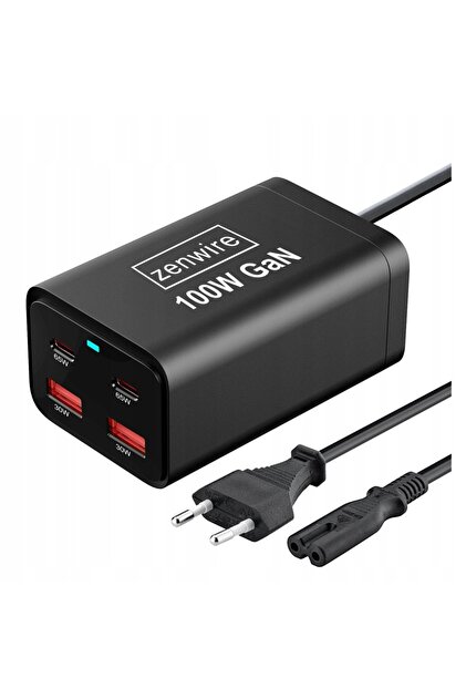 Incarcator Retea Zenwire® YMS-608 100W GaN III, 2× USB-C 65W + 2× USB-A 30W, cu cablu AC, incarca
