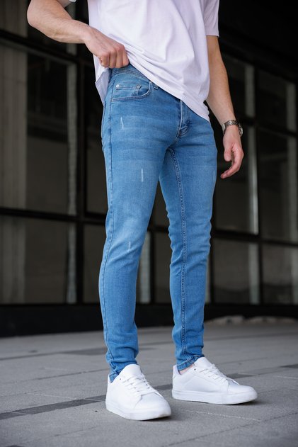 Men's Light Blue Laser Slim Fit Lycra Jean Trousers