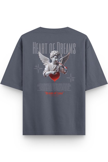 Melek Heart of Dreams Sırt Printed Yarı Oversized Smoked T-Shirt 1195