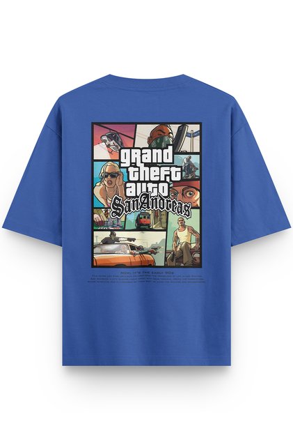 Gta San Andreas Back Printed Half Oversized Blue T-Shirt 1364