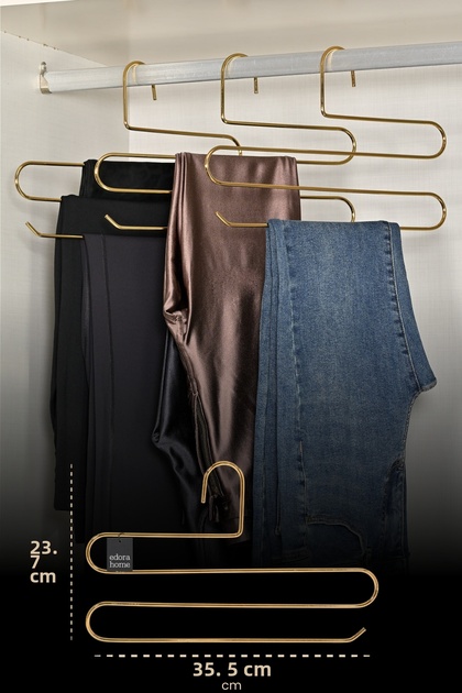 5-Piece Shiny Gold 3-Tier Trouser Hanger for Closet Clothes Shawl Scarf Hanger Stainless Metal