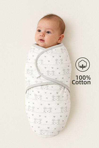 100% Cotton Swaddle for 0-4 Months Baby, Sleeping Bag, Velcro, Soft Combed Cotton Fabric, Breathable Fabric