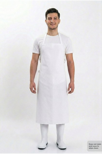 PVC Dishwasher Apron with Neck Straps—Butcher and Fisherman's Work Apron—White