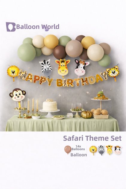 Safari Animal Concept Custom Cut-Out Banner 6 Animal Foil Balloons