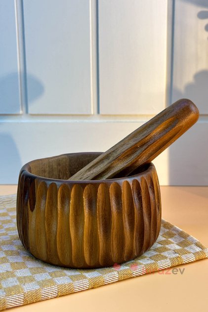 Akasya Ahşap Havan Tokmaklı, Sarımsak Ezeceği ve Baharat Döveceği