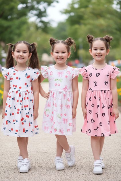 3 Pieces of Summer Printed Lycra Single Jersey Fabric Girls' Dress