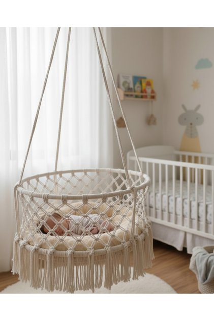 Makrome Özel Örgü Salıncak Beşik Pamuk Ip Bebek / Çocuk