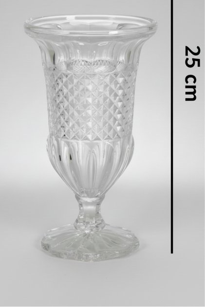 Lüks Kristal Kesim Ayaklı Cam Dekoratif Çiçek Vazosu 25 Cm