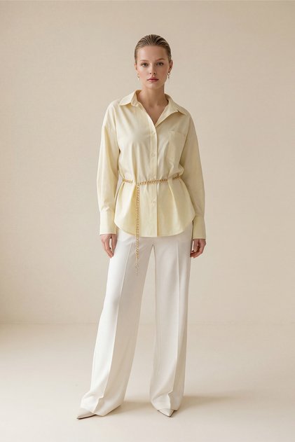 Amber 100% Cotton Long Sleeve Shirt with Waist Chain Detail