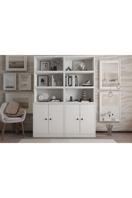 4 Kapakli Rafli Kitaplik 130 cm Beyaz Ktp-1291-ç