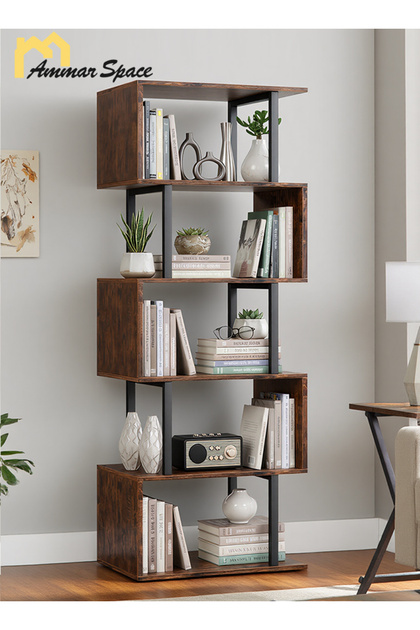 6 Tier Bookshelves S-Shaped Geometric Display Shelf Bookcases Bookshelf Floor Standing