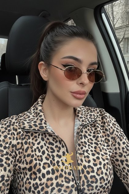 Ellipse Unisex Metal Sunglasses - Gold and Brown