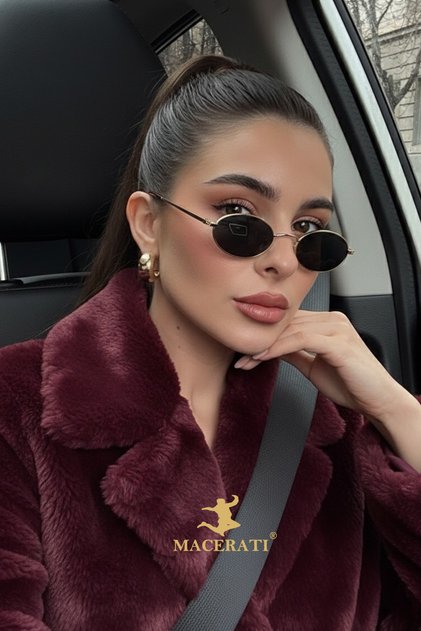 نظارات شمسية من الزجاج الأسود بإطار بيضاوي الشكل للجنسين
