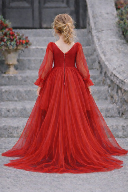 strapless open back dress Red Tie Up Straps Sweetheart Side-slit Mermaid Long Tail Bridesmaid Dr –  SposaBridal main image 1