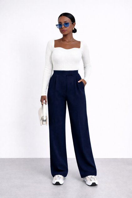Women’s Hook-and-Loop High-Waist Wide-Leg Palazzo Pants
