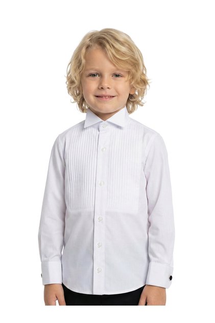 Boy's White Color Pleated Black Cufflinks Tuxedo Shirt