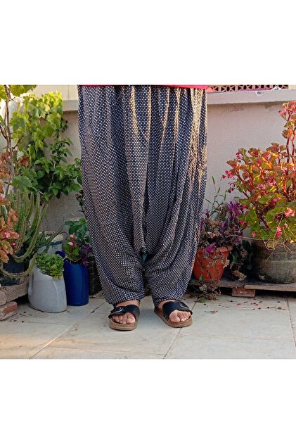 Mom's Baggy Pants Patterned Pocketed Baggy Pants with Elastic Waist
