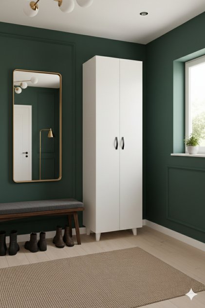Haus 8 Raflı 2 Kapaklı 16r Ayakkabılık Ayakkabı Dolabı Çok Amaçlı Dolap Beyaz