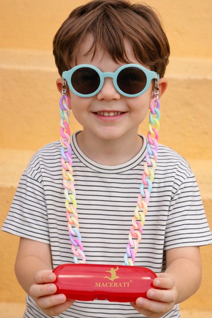 Nordic Unisex Blue 0-8 Years Old Cool Kids Set of 3 Sunglasses Glasses Case and Glasses Chain