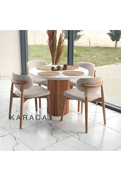 holzwelt Yuvarlak Ahşap Masa Takımı Bohem 4 Kişilik Mutfak Masa