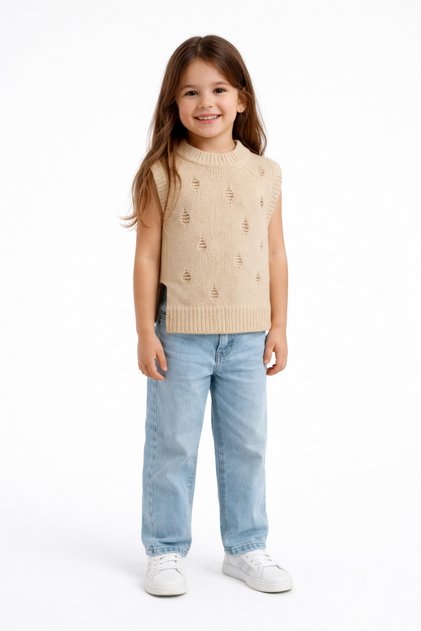 Cotton Four Seasons Hole Detailed Crew Neck Girls' Sweater