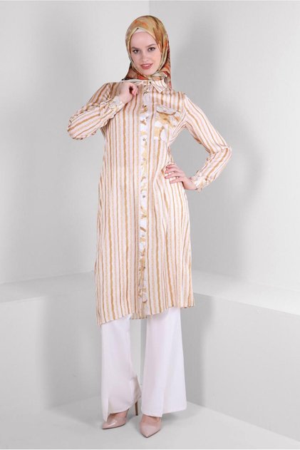Stripe Buttoned Tunic with Pocket Detail 43707