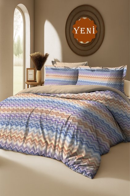 100% Cotton Percale Duvet Cover Set – Modern Zigzag Geometric Pattern Dowry Bag Double