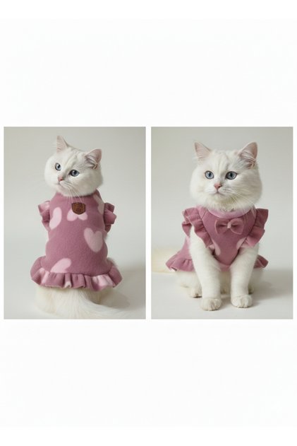KIZ KEDİ FIRFIRLI KALPLİ POLAR KAZAK S Beden