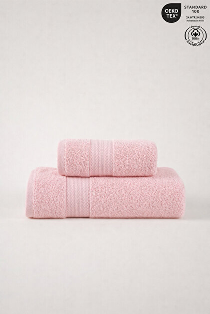 2-Piece Bath Towel Set 100% Cotton Certified, Body Head Towel Set Pink - 50X80 & 70X130Cm