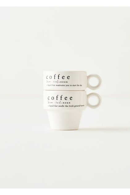 طقم أكواب إسبريسو Coffeeaholic من السيراميك، مكوّن من قطعتين، باللون الأسود، سعة 105 مل