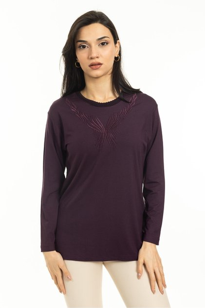 New Season Women's Middle Age and Up New Pattern Knitwear Collar Lycra Mother Combed Cotton Blouse 30520