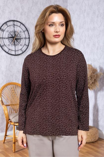 Women's New Model High Quality Round Neck Middle Age Mother Combed Cotton Blouse 6549