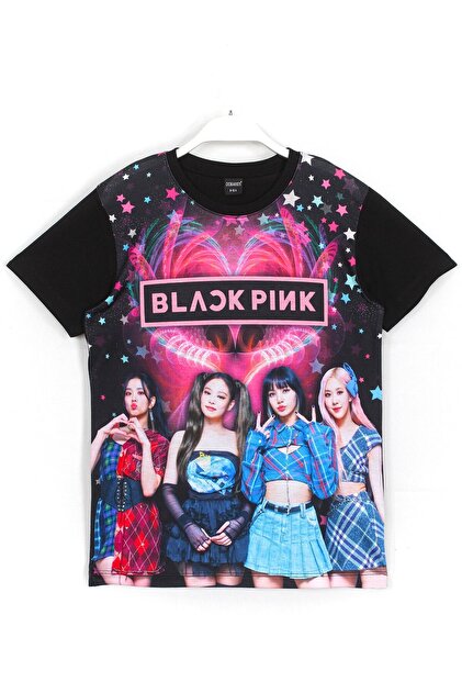 DobaKids Blackpink K-pop Grup Dijital Baskı Kız Çocuk Siyah Renk T