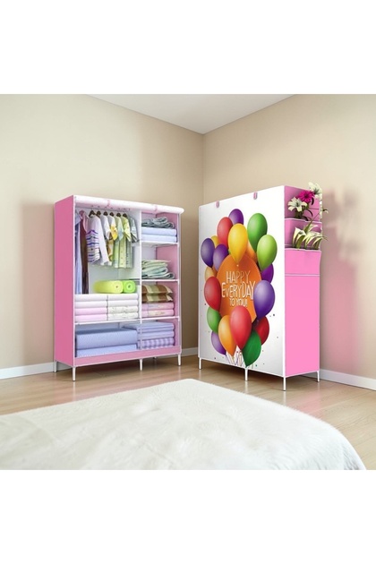 Portable clothes organizer (wardrobe) - pink
