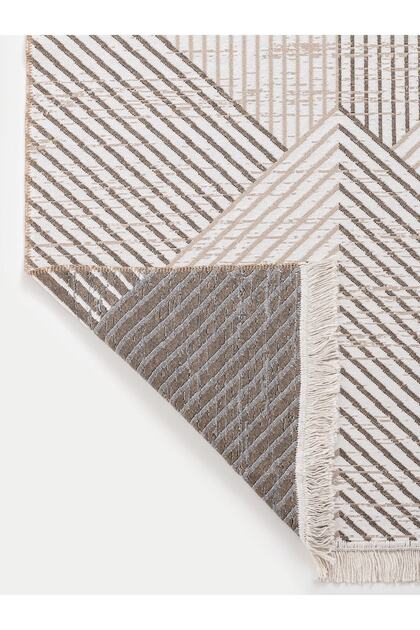 Zigzag Bej Kilim Bohem Serisi Çift Taraflı Dokuma Pamuklu Kilim Halı