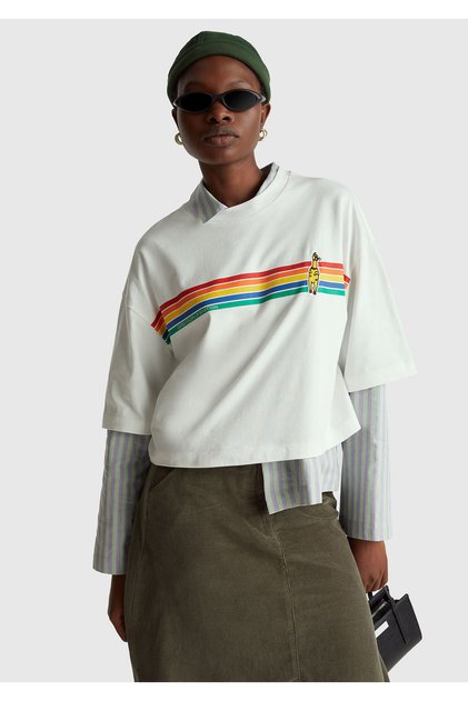Top alb pentru femei bumbac 100% Boxy Fit Crop Stranger Things cu imprimeu tricou