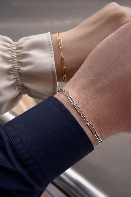 316L Stainless Steel Paperclip Chain 2-Piece Bracelet – Lover's Bracelet Unisex Gold & Silver