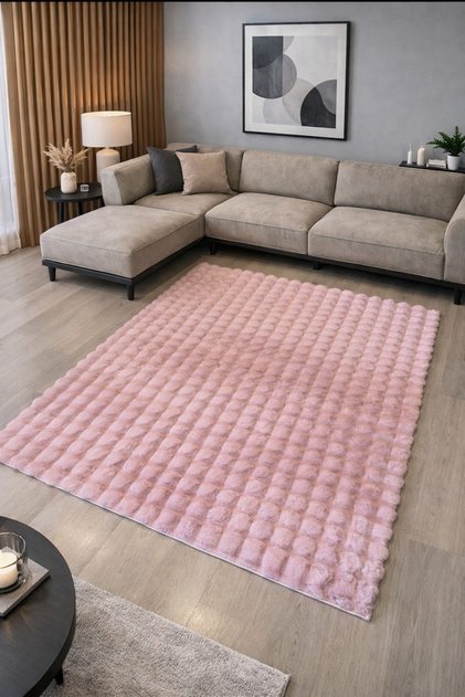 Fluffy Serisi Tavşan Tüyü Yıkanabilir Kolay Temizlenir Kaymaz Dokuma Taban Peluş Halı