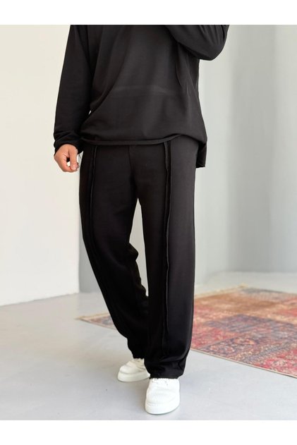 100% Cotton Sweatpants with Stitching Detail