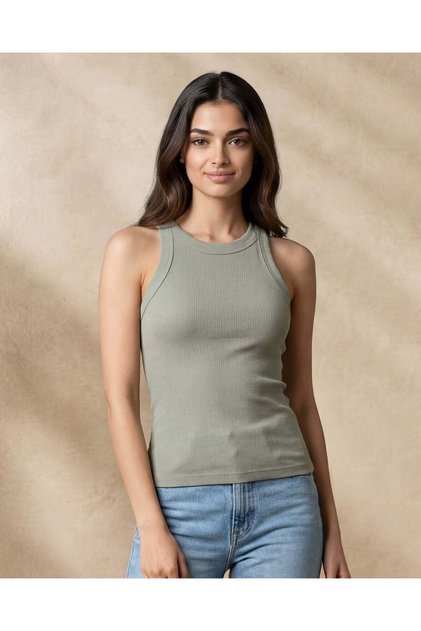 Women Sage Rib Sleeveless Vest