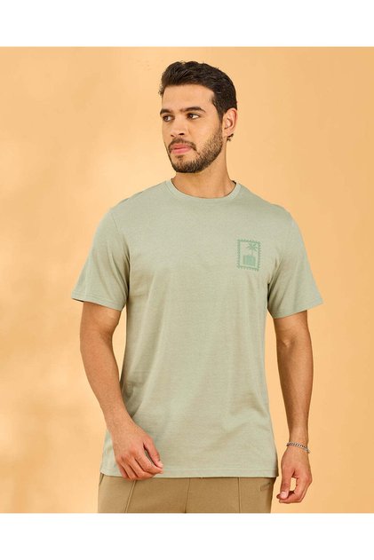 Men Green Placement Print T-Shirt