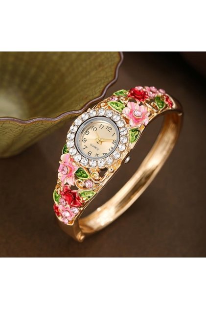 Ceas Femei „Pink Paradise” – Placat cu Aur de 18K, Cristale Cubic Zirconium și Design Elegant