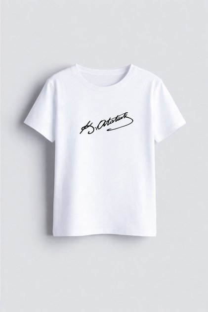 Mustafa Kemal Atatürk Signature Printed Crew Neck White Kids T-Shirt T-Shirt