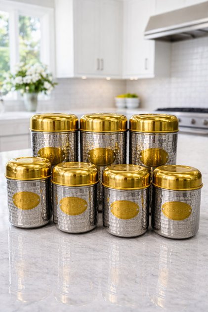 7 Piece Stainless Steel Storage Container Kitchen Organizer Set | Anti-Crush, Anti-Tarnish, Anti-Scratch (Gold Color)