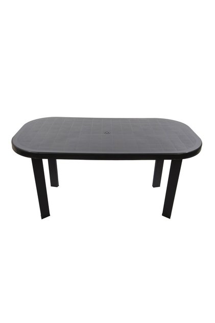 Masa ovala de gradina DacEnergy(C), material plastic, dimensiuni 140 x 70 x 70 cm, culoare gri