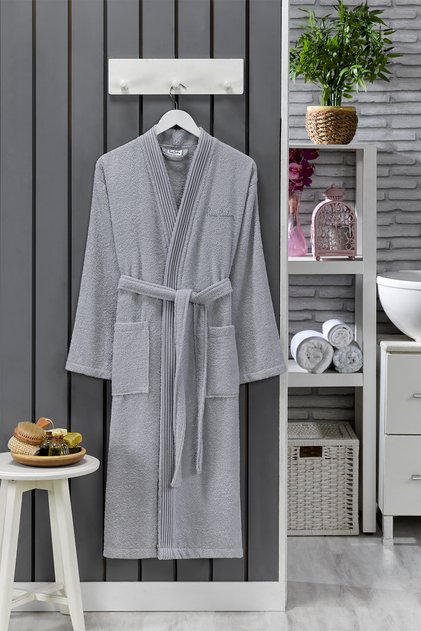 Bambu Erkek Bornoz Line Gri