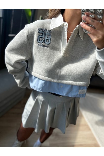 Gömlek Detaylı İçi Şardonlu Sweat