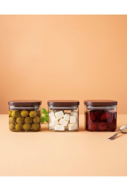 Set of 3 Square 10 cm Glass Storage Containers