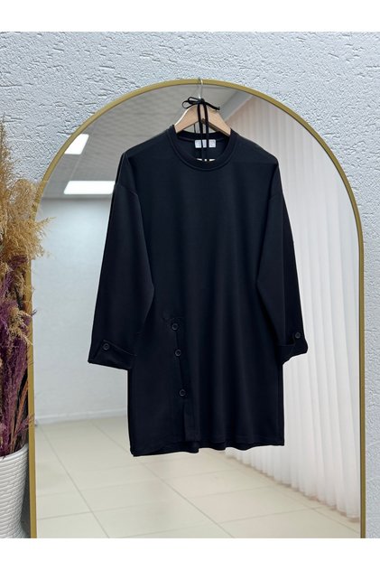 Altınay Tunic with Sleeves and Six Buttons - Zn2147 Black