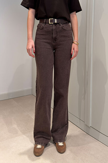 Belted New Season Wide-Leg Jeans - BROWN
